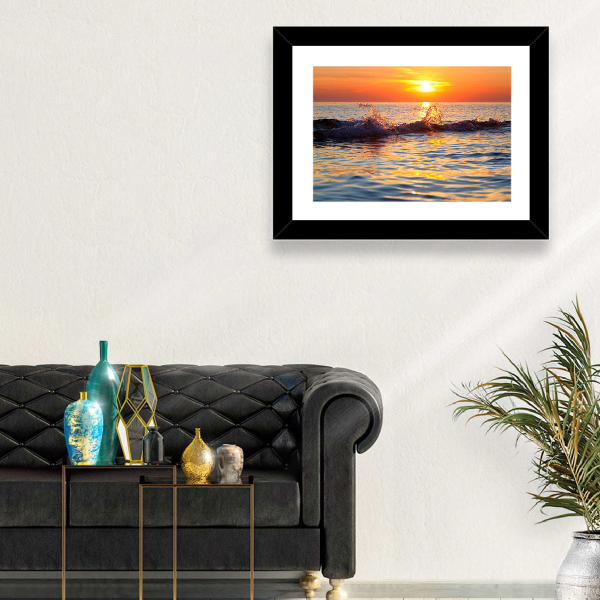 Lake Michigan Sunset Waves Wall Art