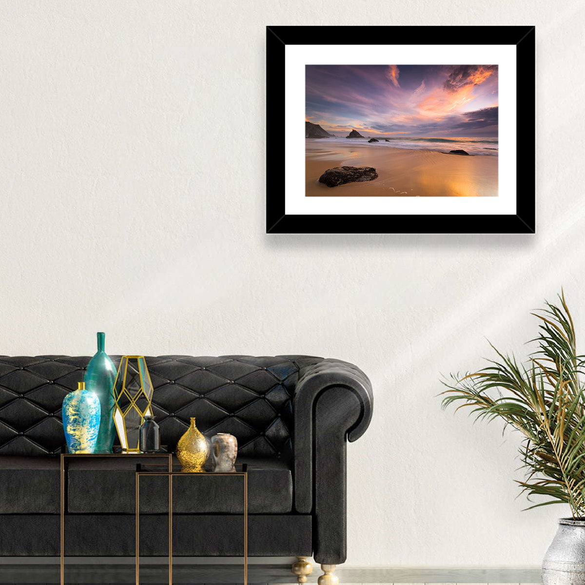 Adraga Beach Sunset Wall Art in a room, landscape