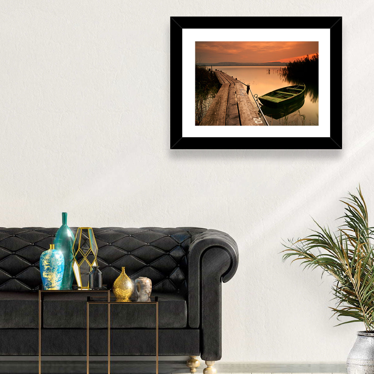 Pier and Rowboat on Lake Balaton Wall Art