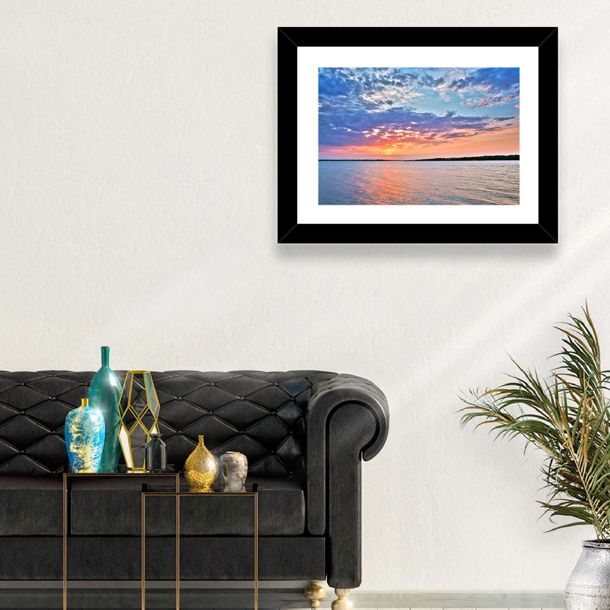 Cloudy Lake Sunset Reflection Wall Art