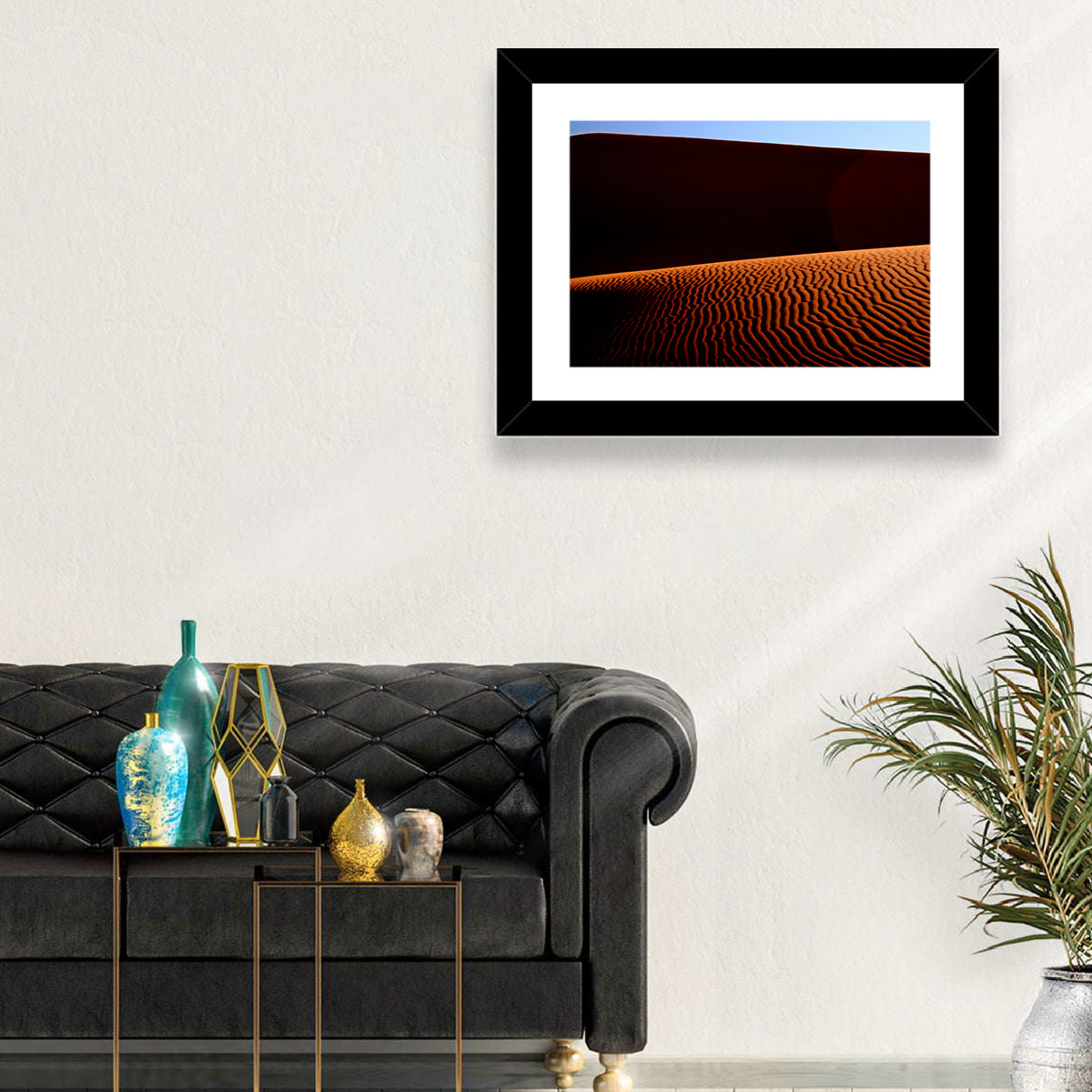 Golden Hour Sand Dunes Wall Art in a room, landscape