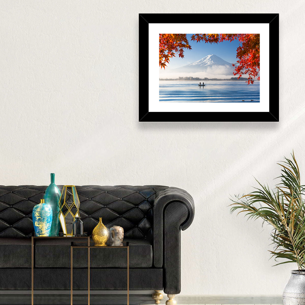 Mount Fuji Over Lake Kawaguchiko Wall Art in a room, landscape