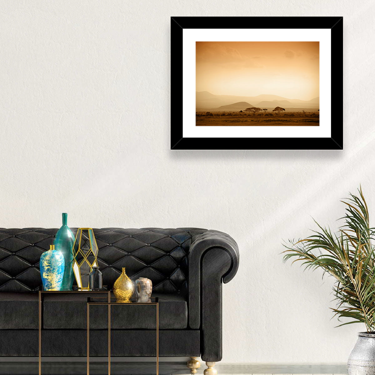 Hazy Savannah at Dawn Wall Art in a room, landscape