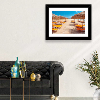 Beach Boardwalk with Orange Loungers Wall Art