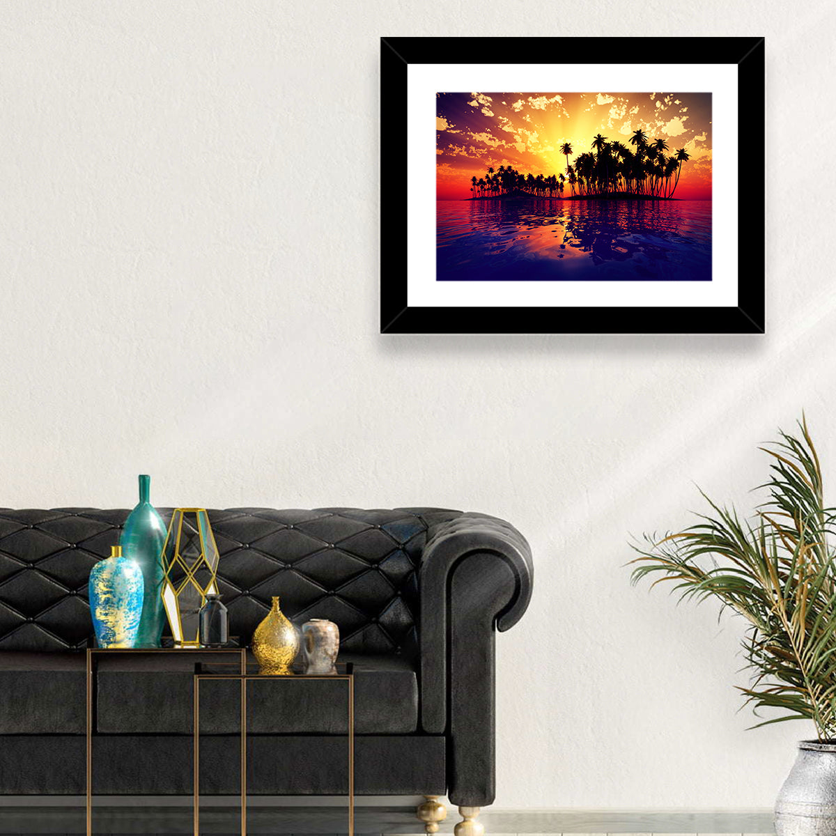 Coconut Island Sunset Wall Art in a room, landscape