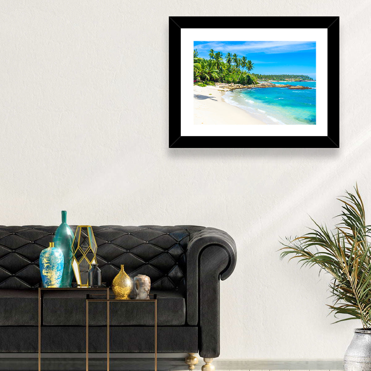 Sri Lanka Tropical Beach Wall Art in a room, landscape