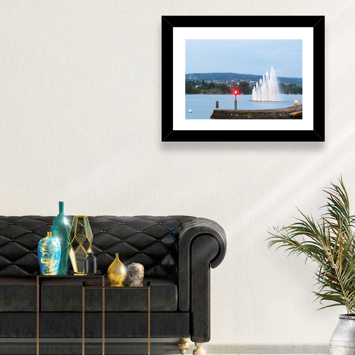 Lake Zurich Fountain at Dusk Wall Art