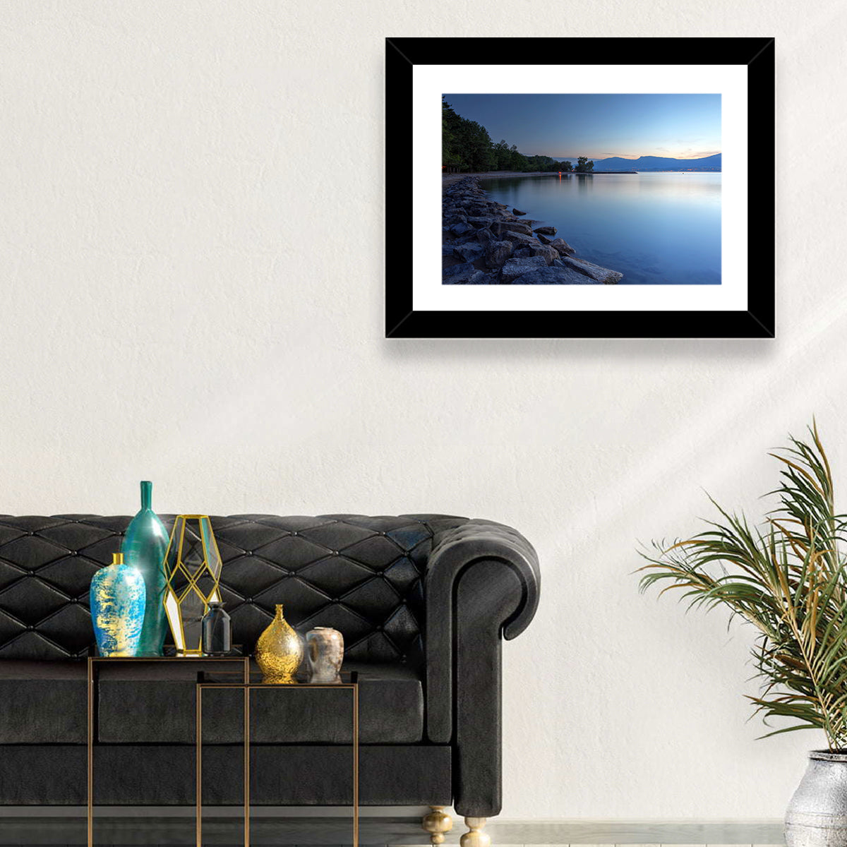 Lake Neuchatel Twilight Wall Art in a room, landscape