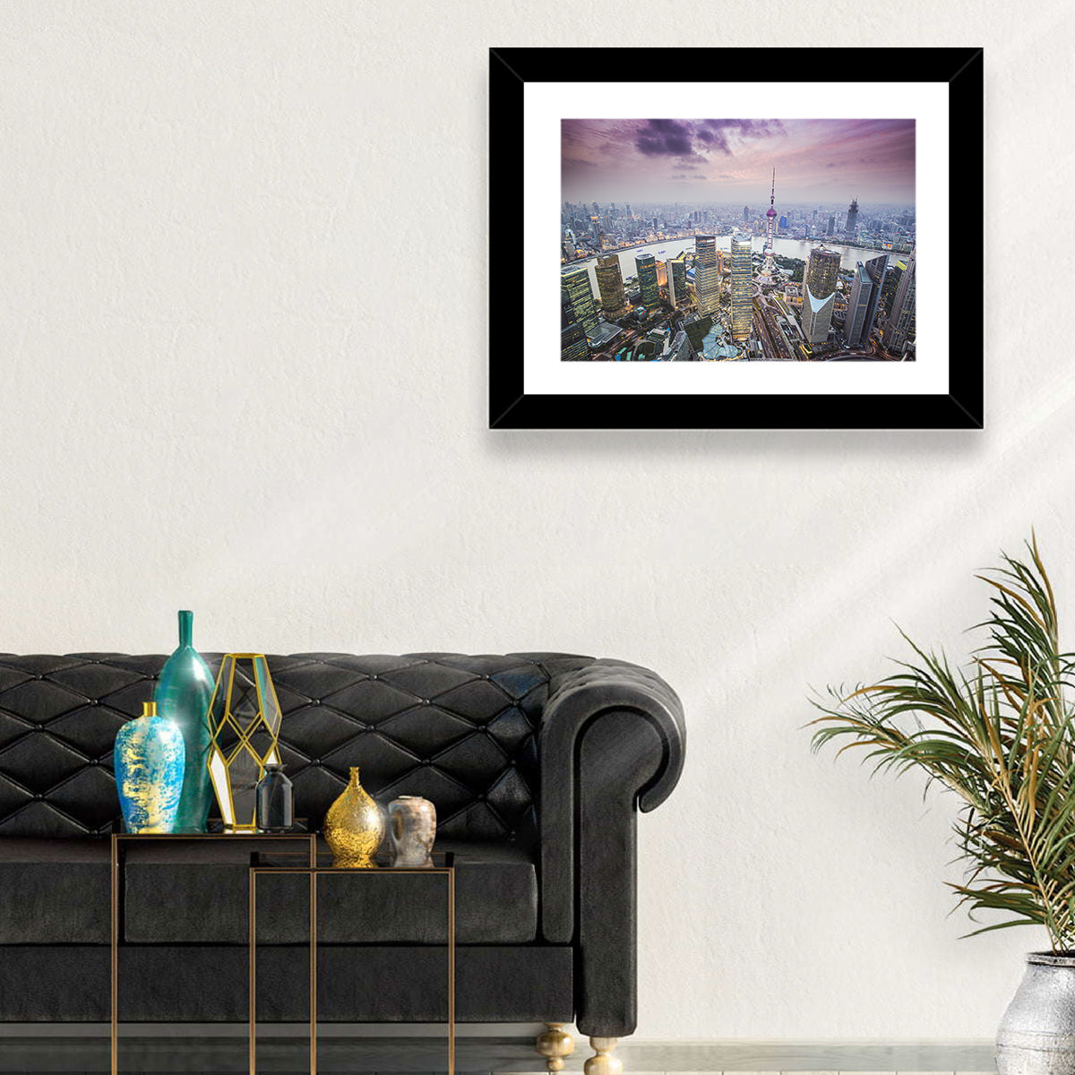 Pudong Cityscape Wall Art in a room, landscape