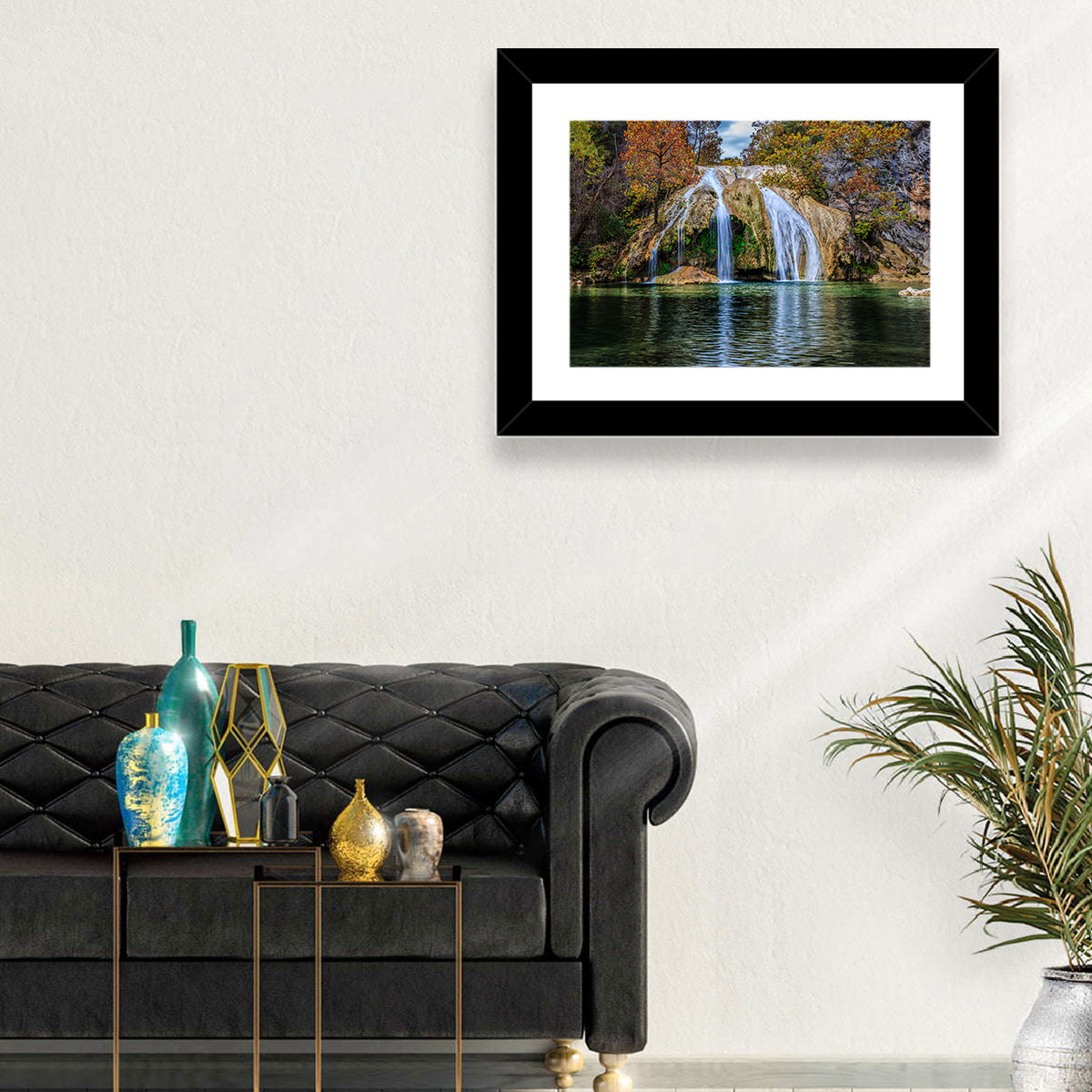 Turner Falls Waterfall Wall Art in a room, landscape