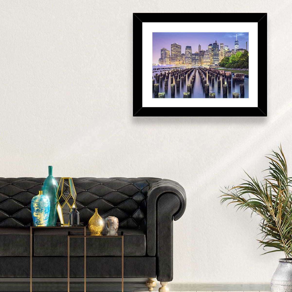 Manhattan Skyline at Twilight Wall Art in a room, landscape