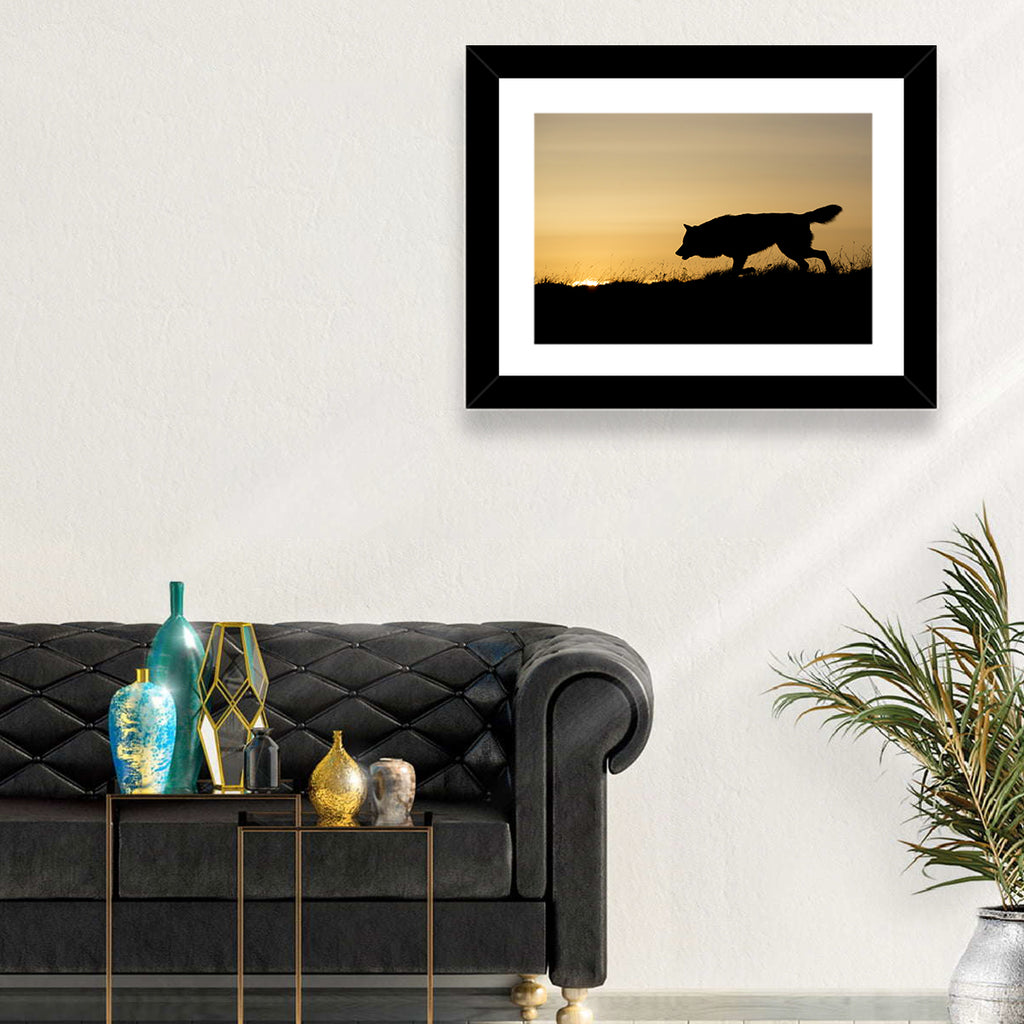 Wolf at Golden Horizon Wall Art