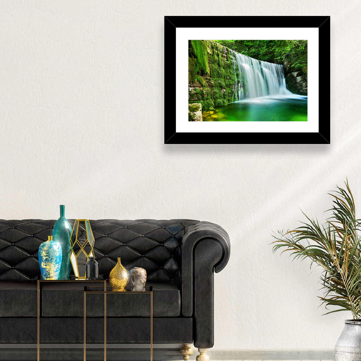 Emerald Lake Cascade Wall Art in a room, landscape