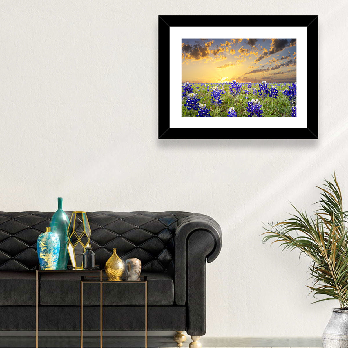 Bluebonnet Field at Sunset Wall Art in a room, landscape