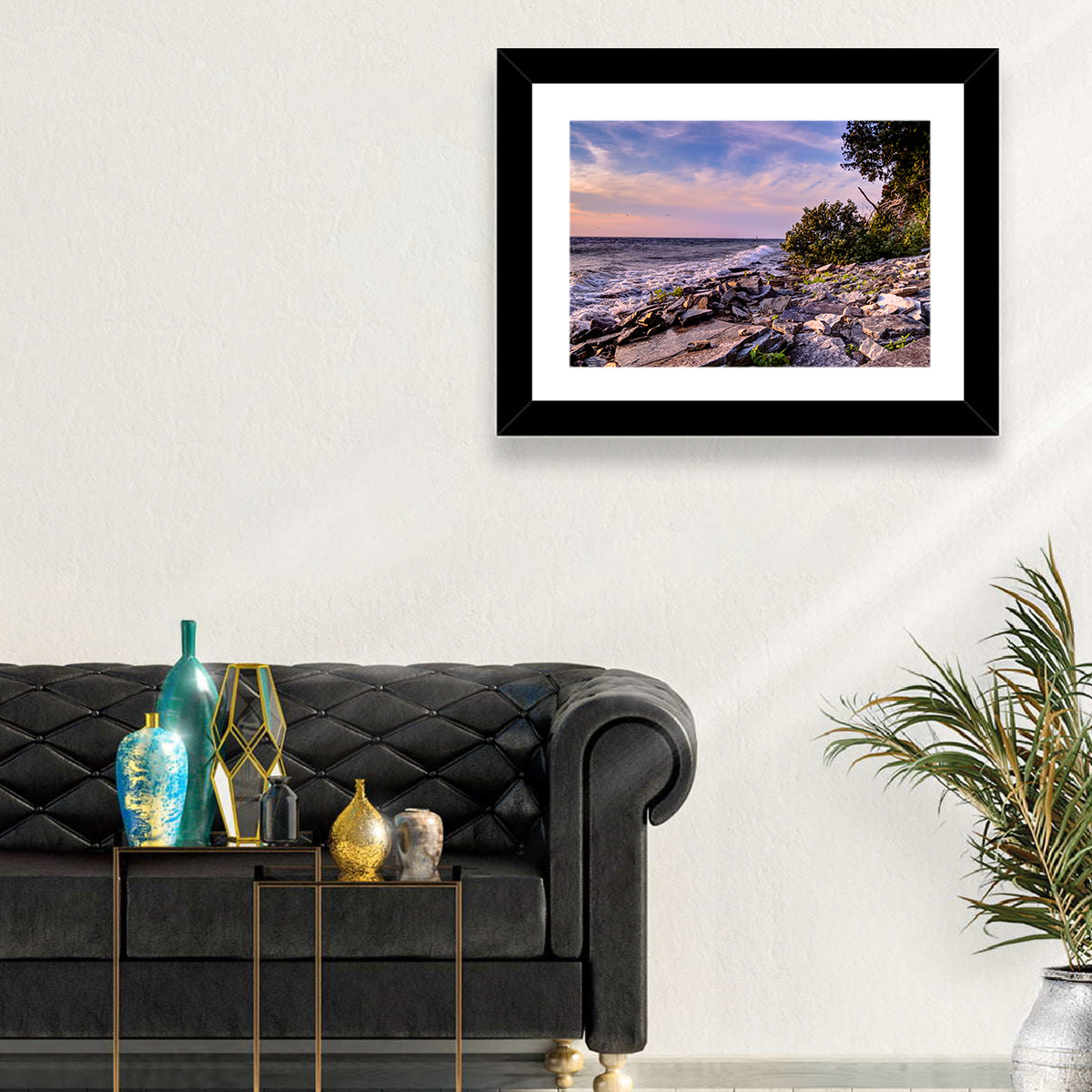 Lake Michigan Rocky Shoreline at Dusk Wall Art