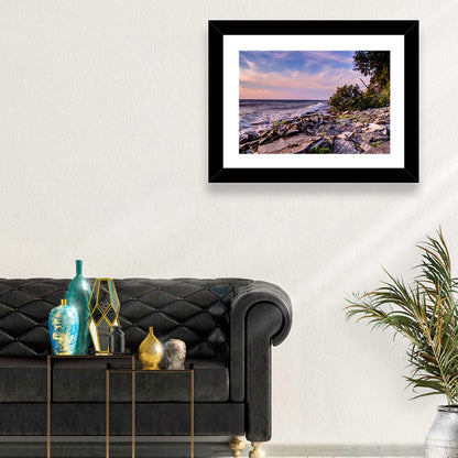 Lake Michigan Rocky Shoreline at Dusk Wall Art