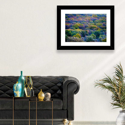 Autumn Canopy Forest with Cabin Roof Wall Art