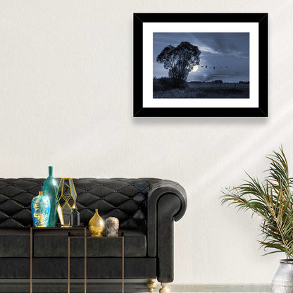 Moonlit Birds Over Quiet Field Wall Art