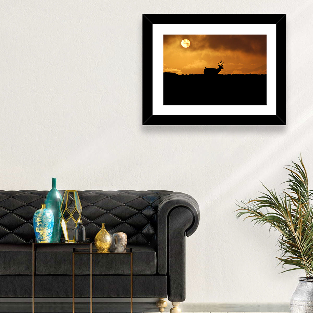 Deer at Sunset Wall Art in a room, landscape