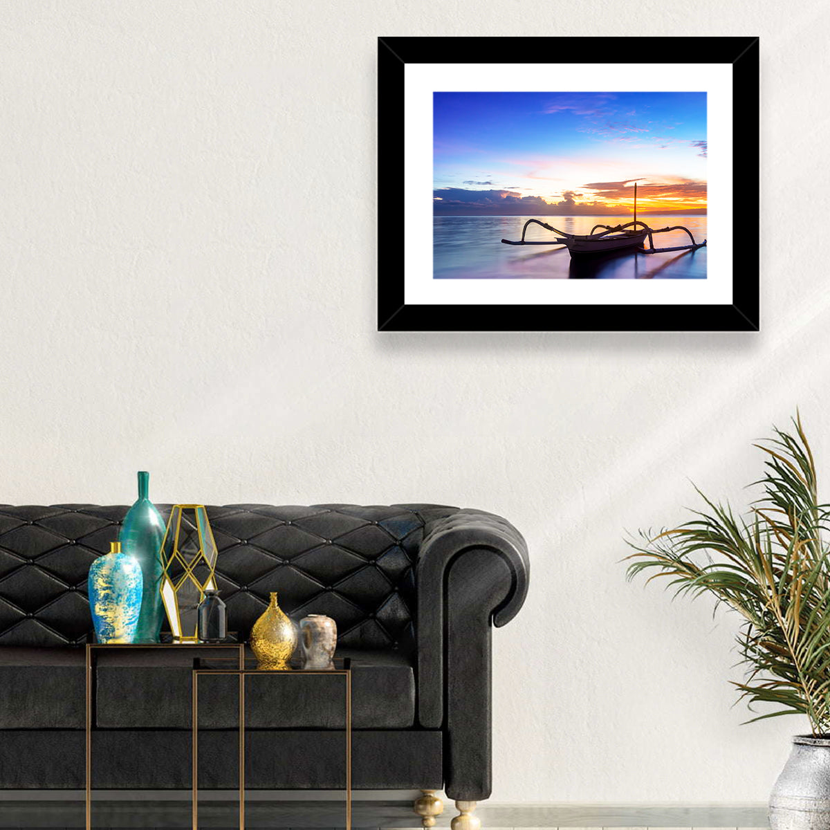 Jukung Fishing Boat at Sunset Wall Art