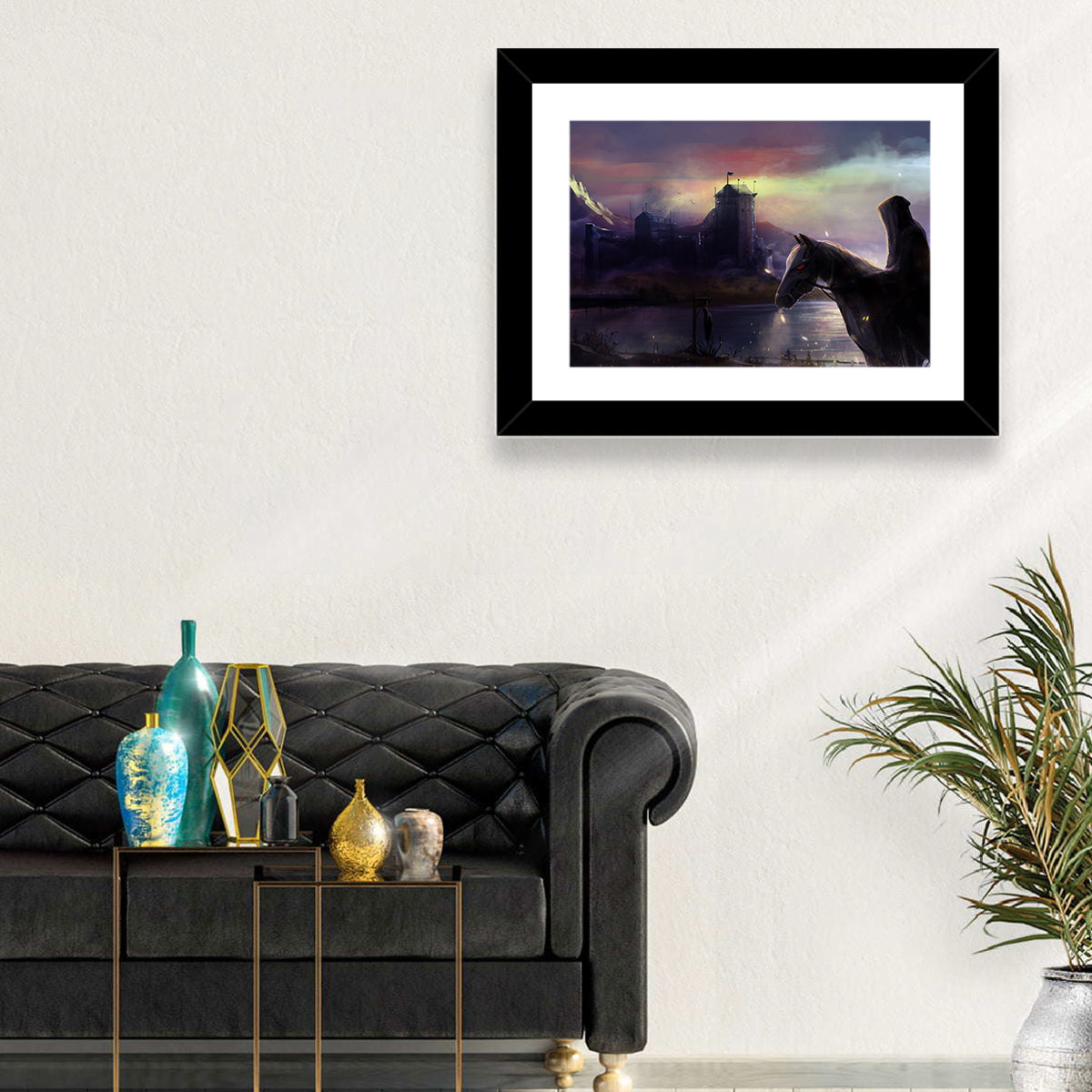 Horseman at Dusk by Misty Castle Wall Art