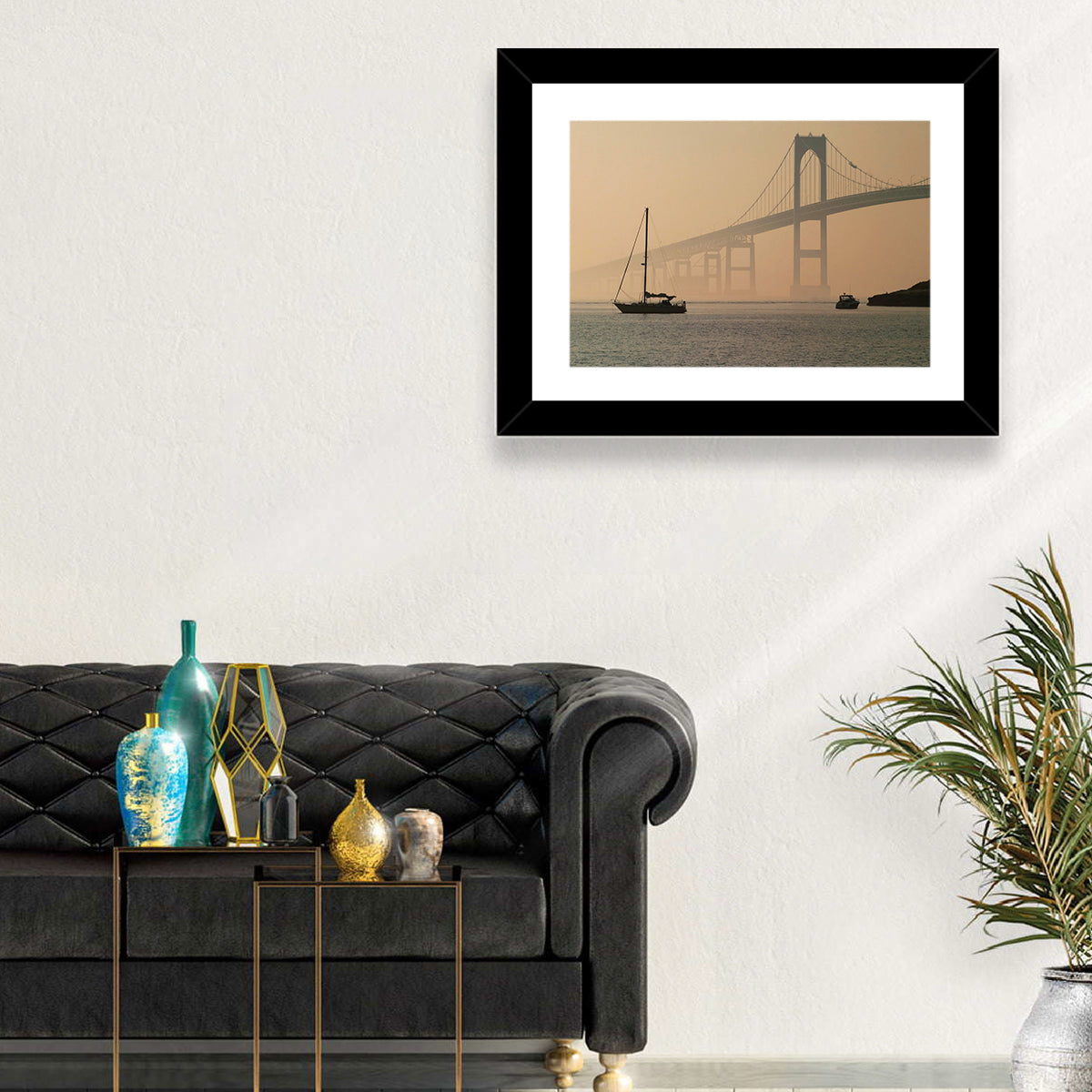 Newport Bridge in Golden Haze Wall Art