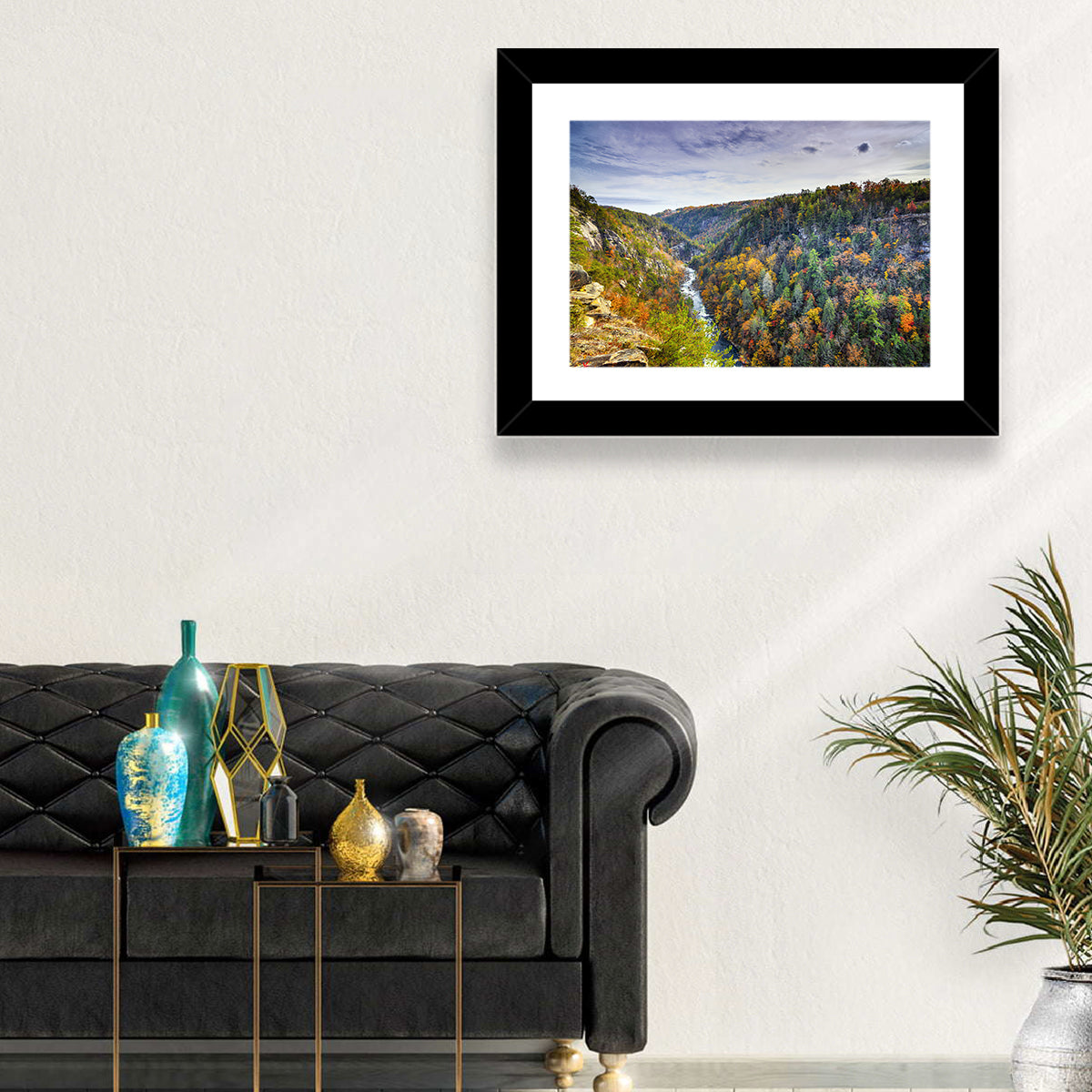 Tallulah Gorge Autumn Vista Wall Art in a room, landscape
