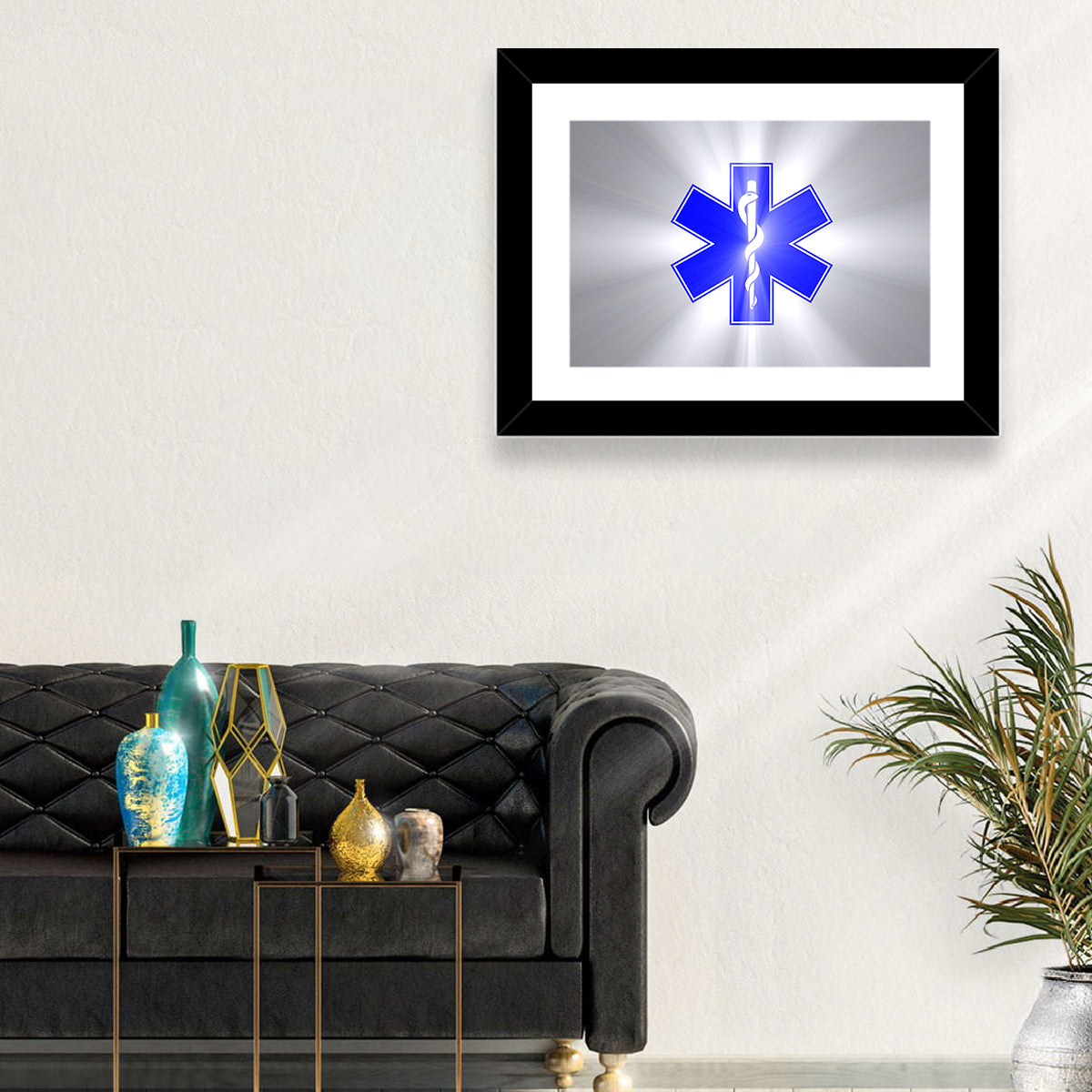 Star of Life with Rod of Asclepius Wall Art in a room, landscape