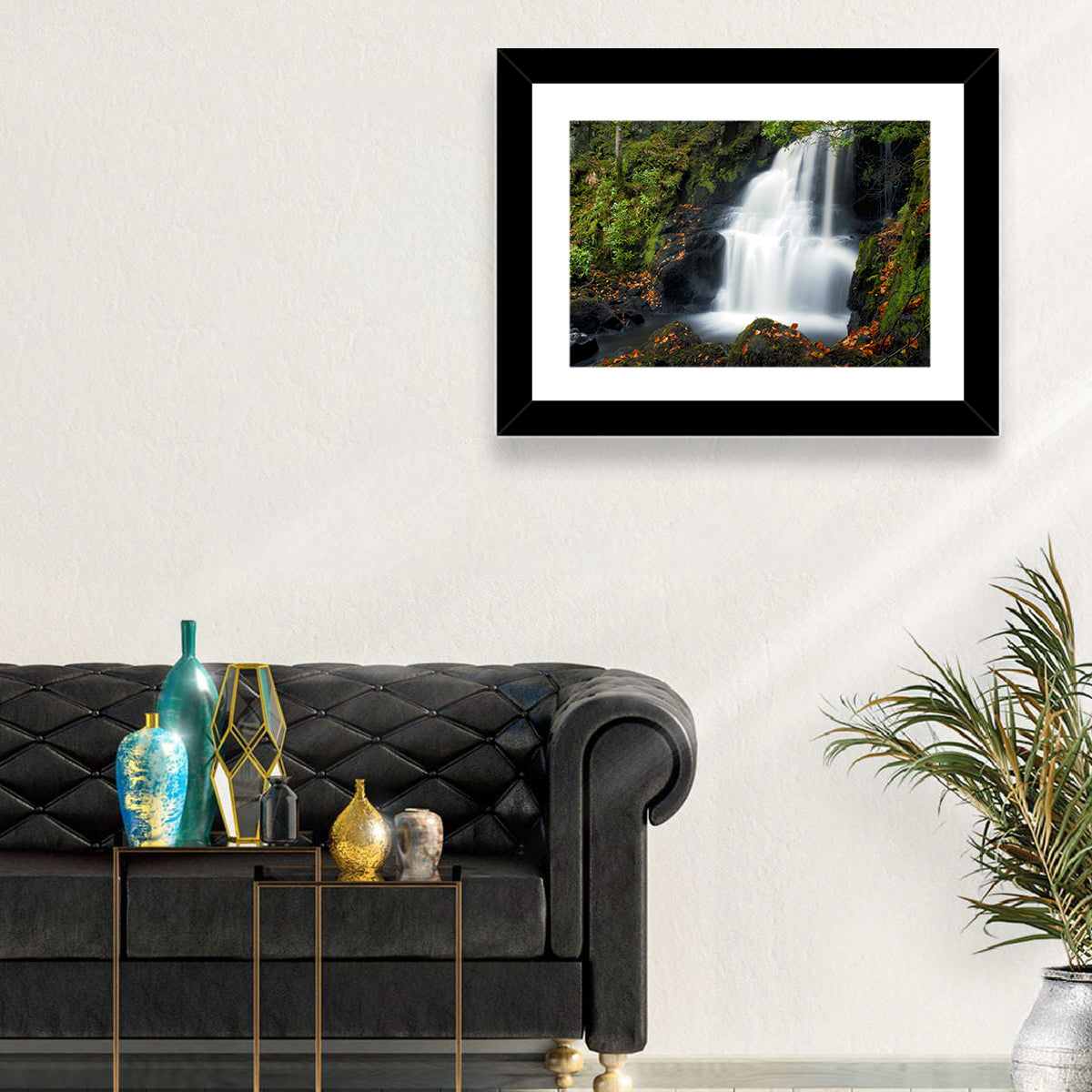 Autumn Waterfall in Tobermory Wall Art in a room, landscape