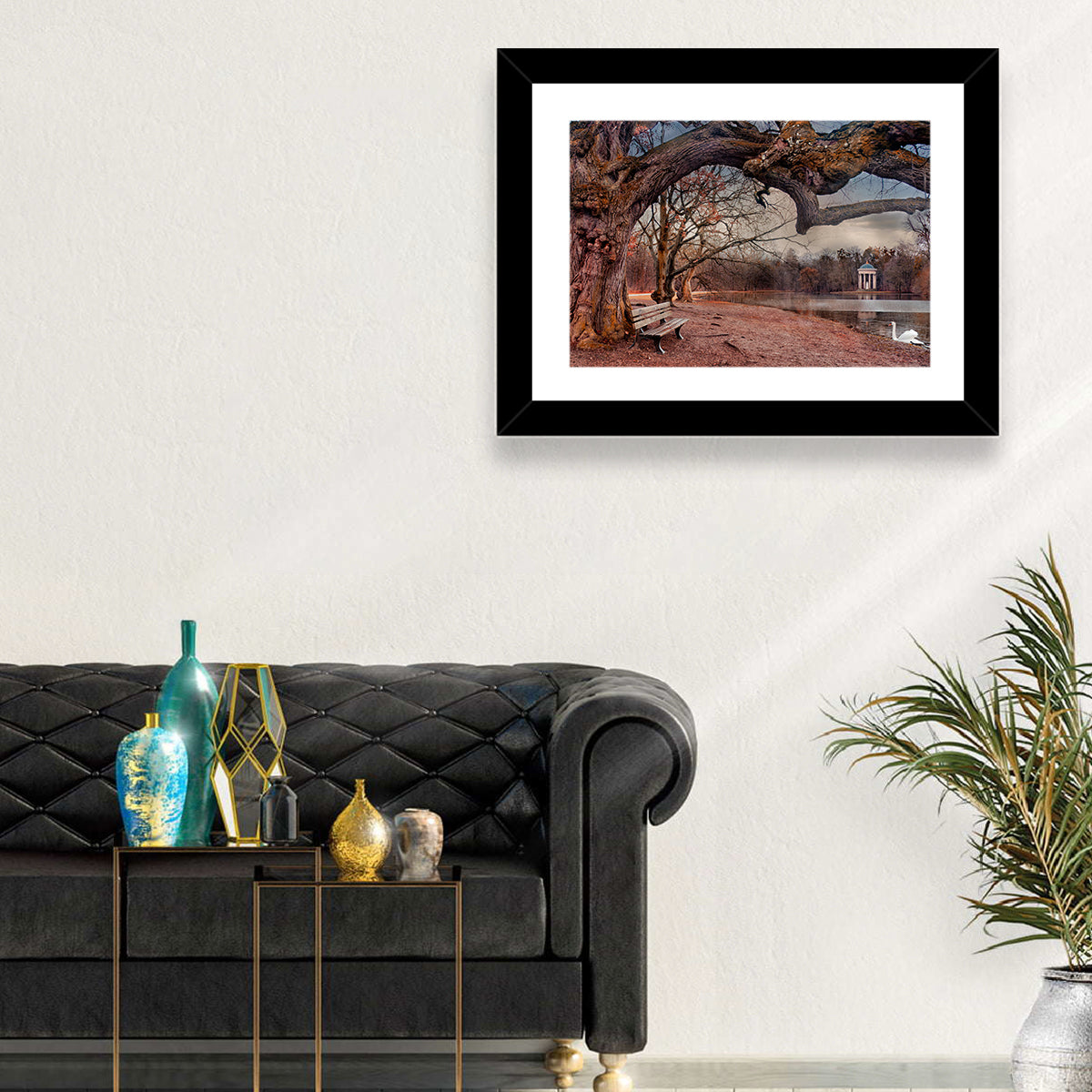 Autumn Pavilion with Swan Wall Art