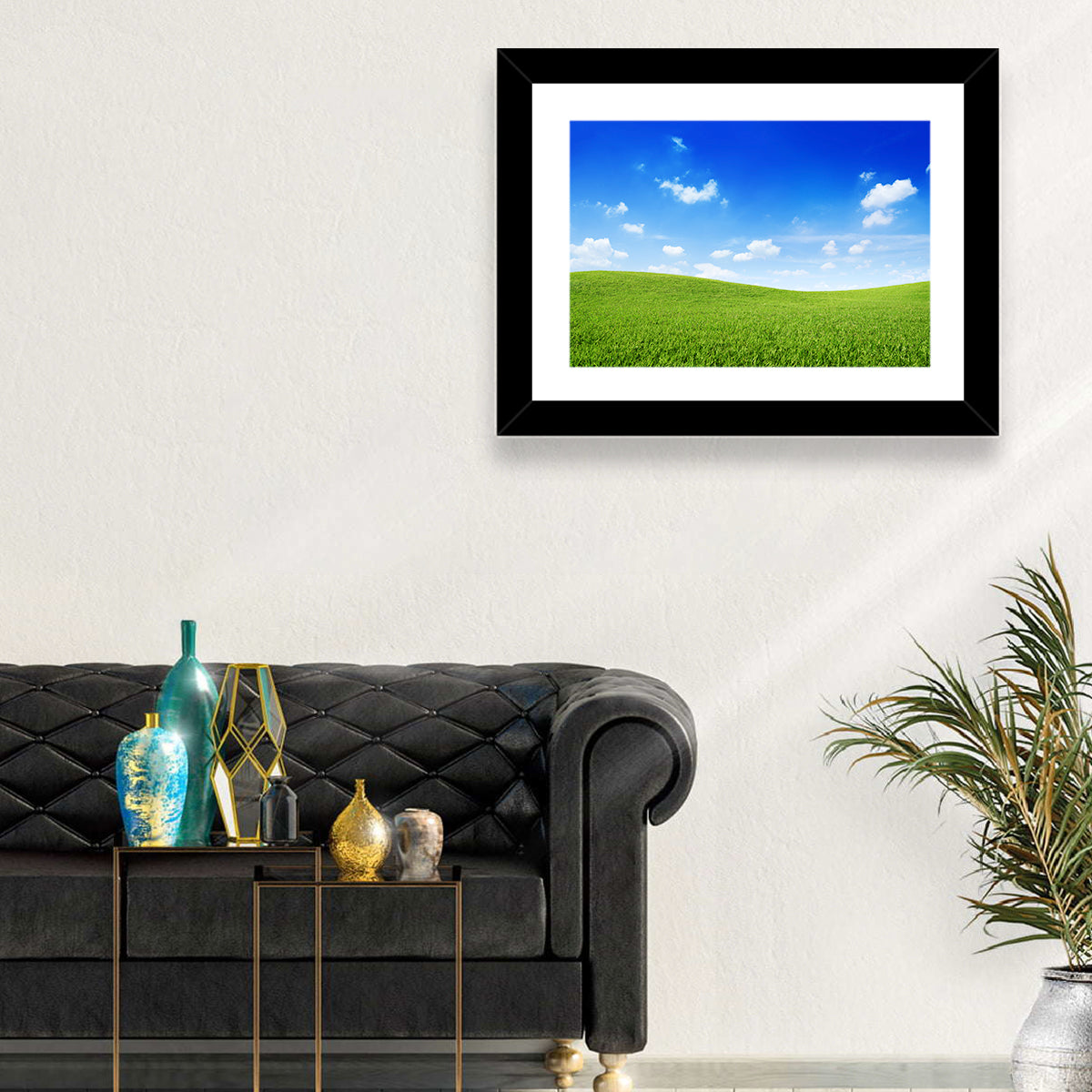 Rolling Green Meadow Under Blue Sky Wall Art