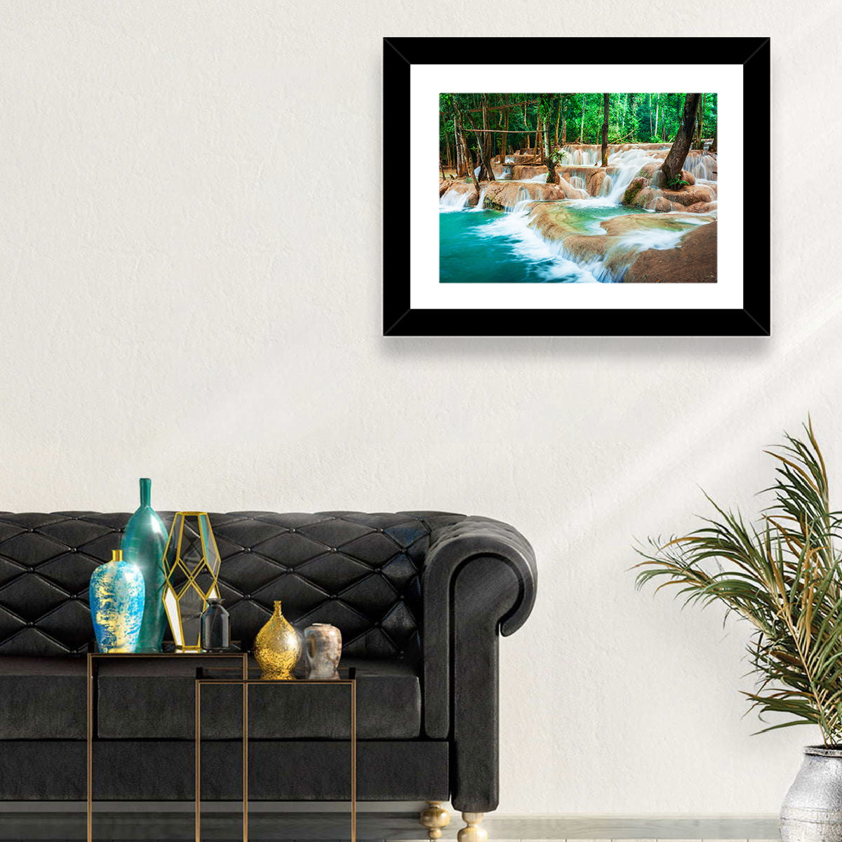 Kuang Si Waterfall Wall Art in a room, landscape