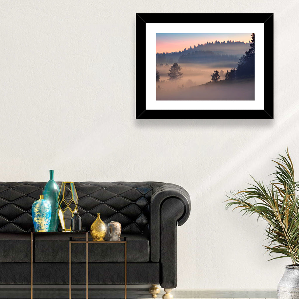 Misty Sunrise Forest Wall Art