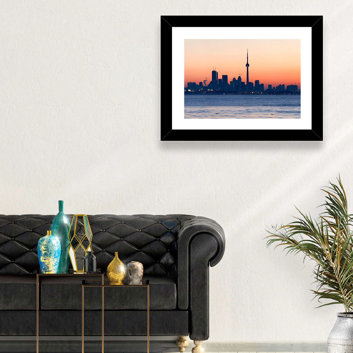 Toronto Dusk Skyline with Cn Tower Wall Art in a room, landscape