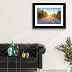 Sunlit Autumn Forest Road Wall Art