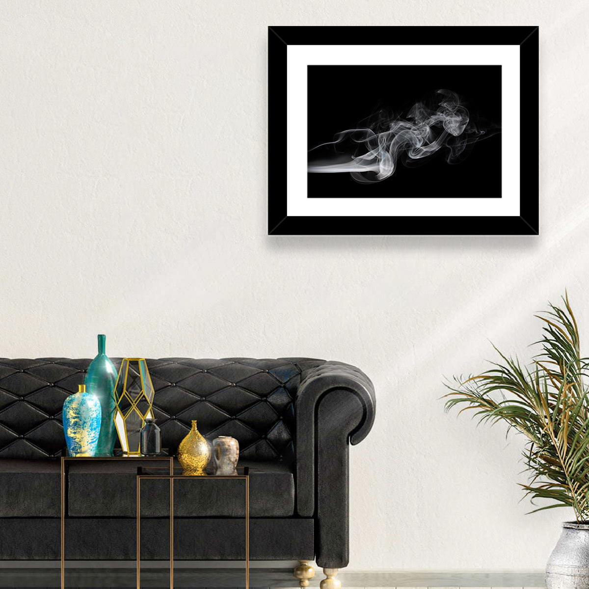 Swirling Smoke on Black Wall Art in a room, landscape