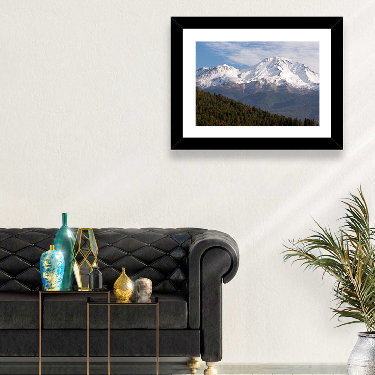 Mount Shasta Snow Peaks Wall Art in a room, landscape