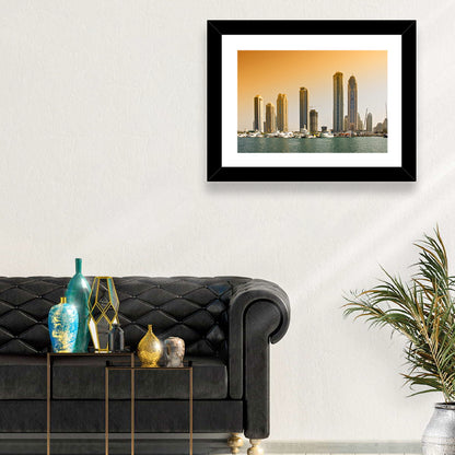 Dubai Marina Sunset Skyline with Yachts Wall Art