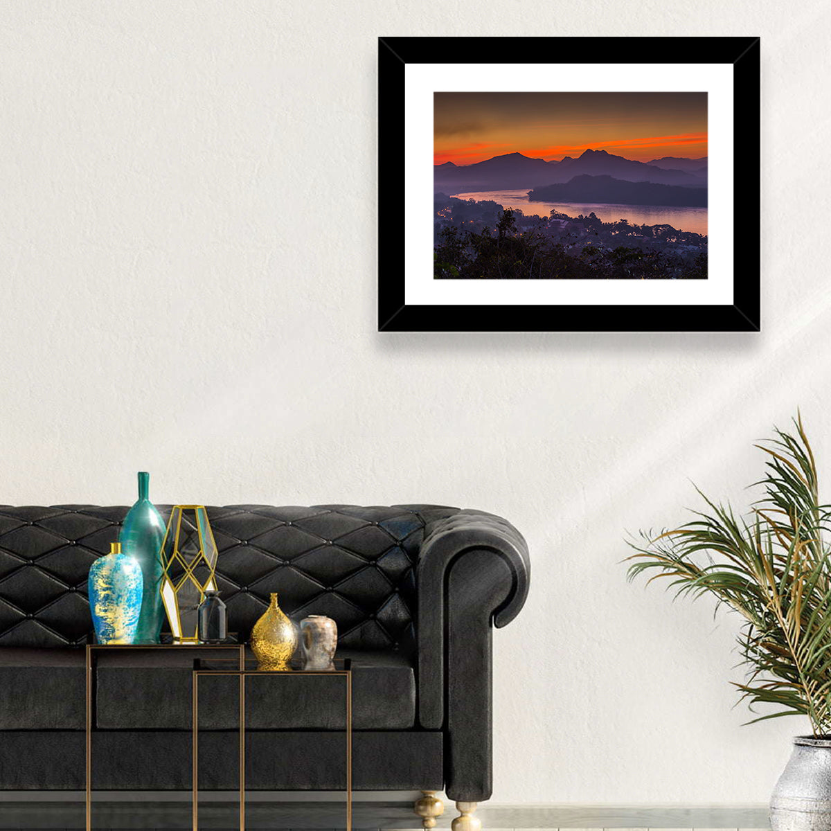 Luang Prabang Sunset Over Mekong Wall Art in a room, landscape