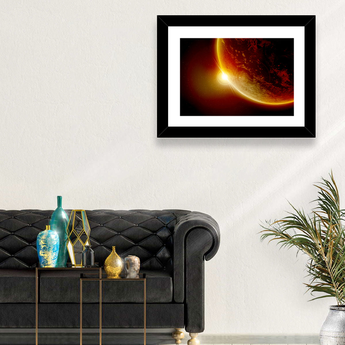 Red Planet Sunrise Limb Flare Wall Art in a room, landscape
