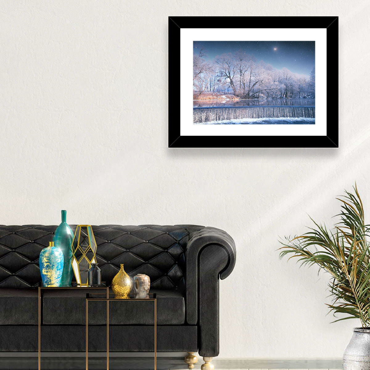 Starlit Winter Waterfall Wall Art