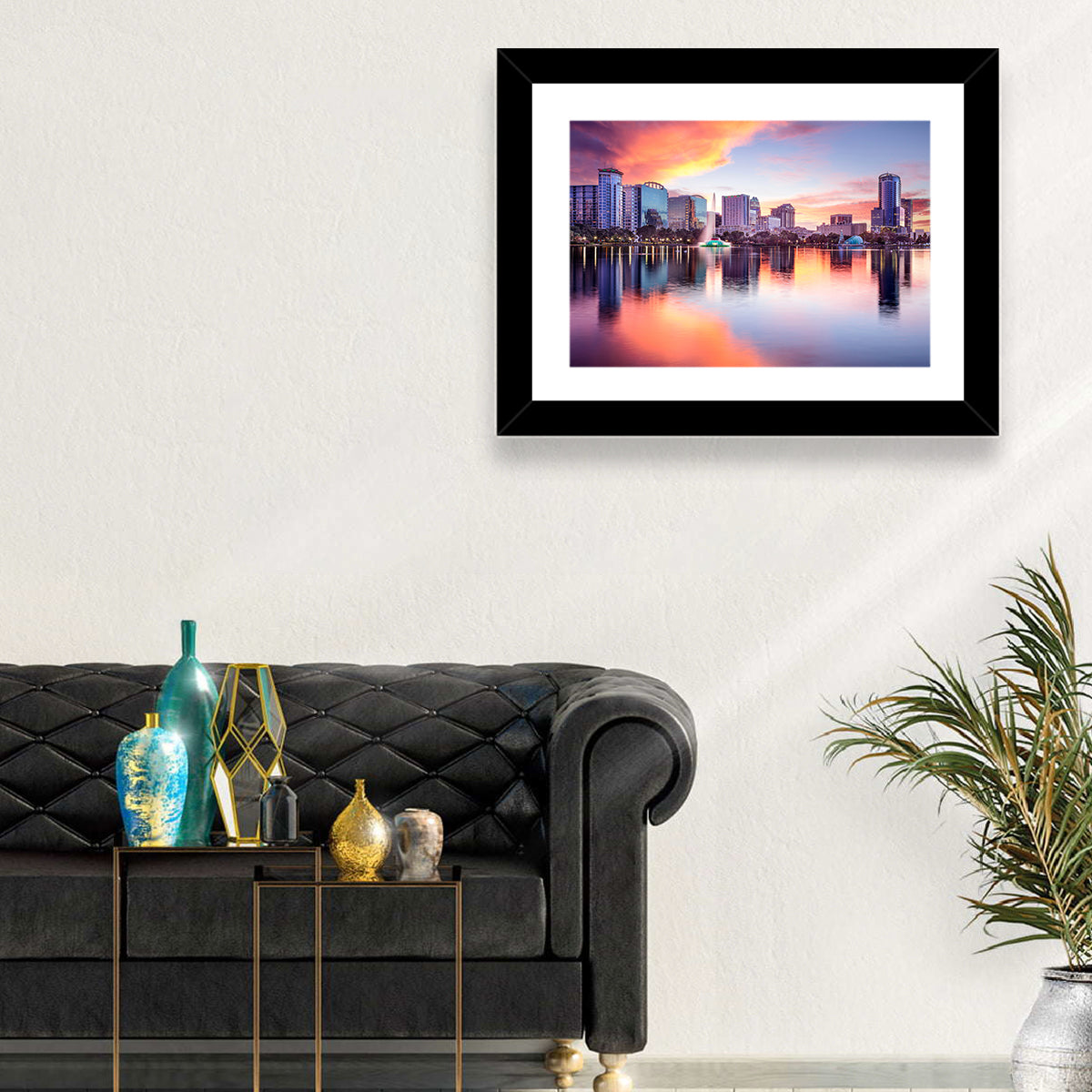 Lake Eola Sunset Orlando Wall Art in a room, landscape
