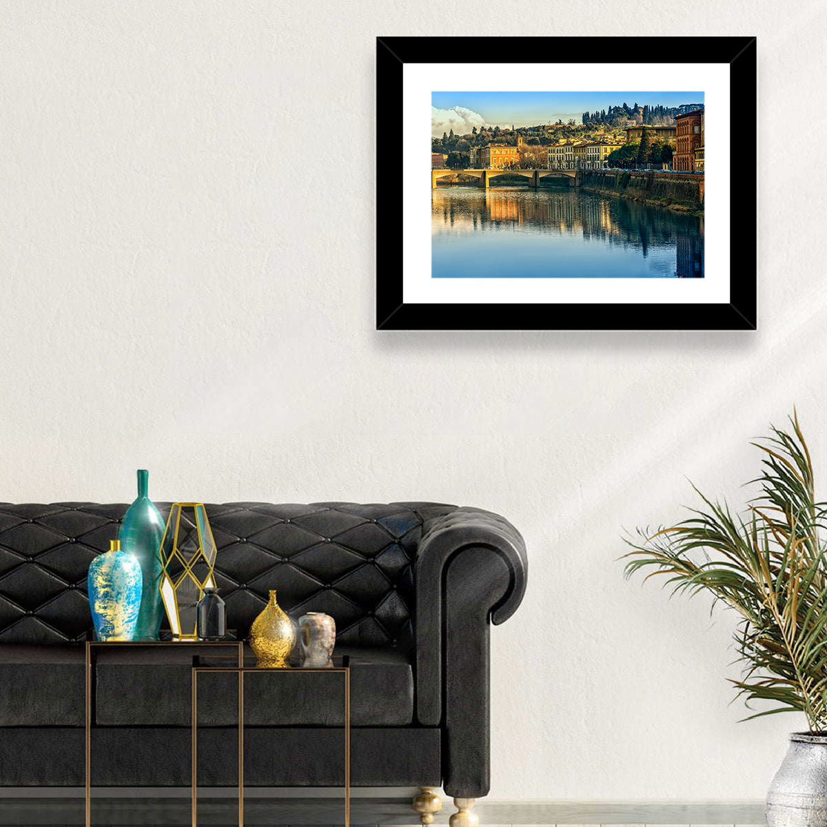 Golden Hour Florence Over the Arno River Wall Art in a room, landscape