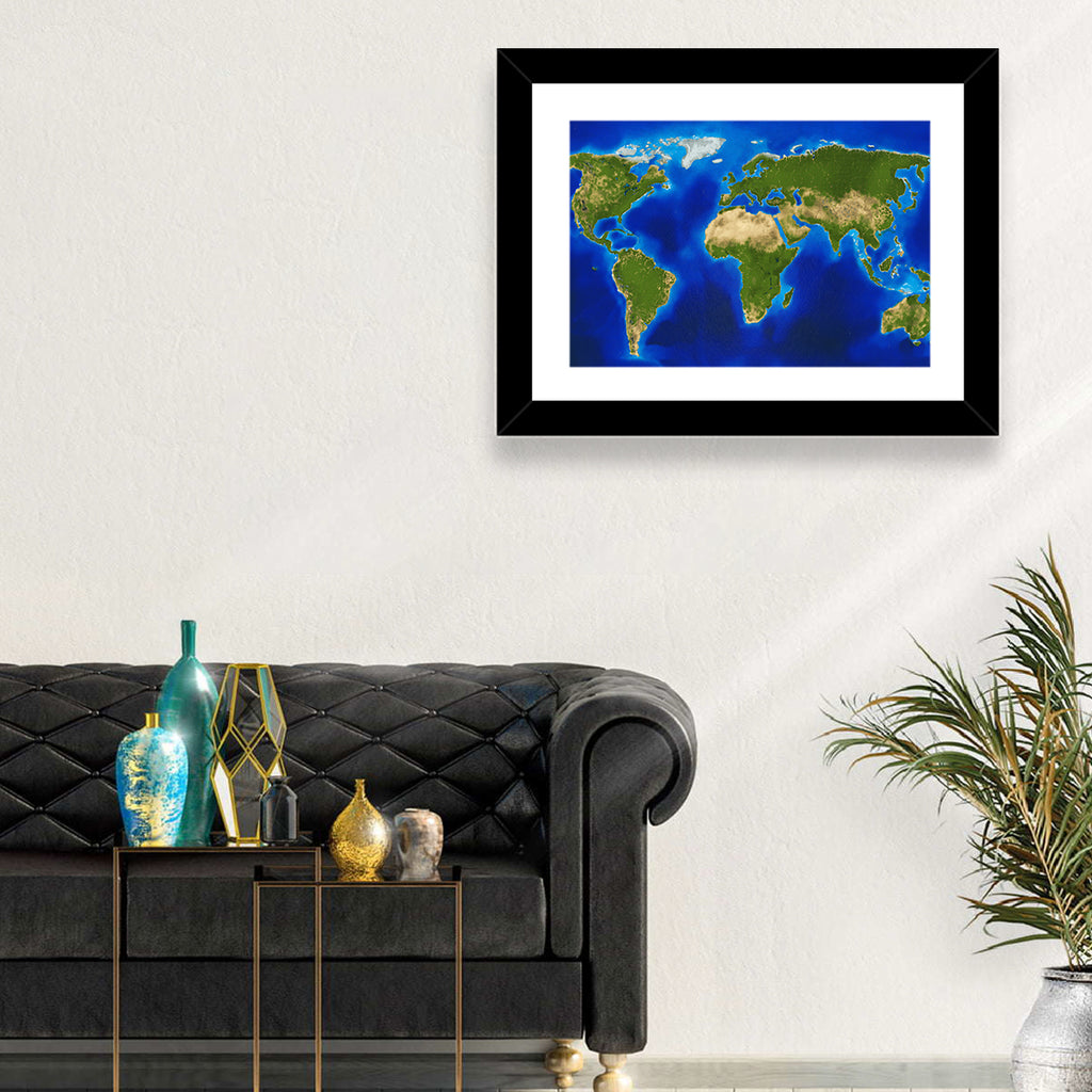 Satellite-style Blue World Map Wall Art