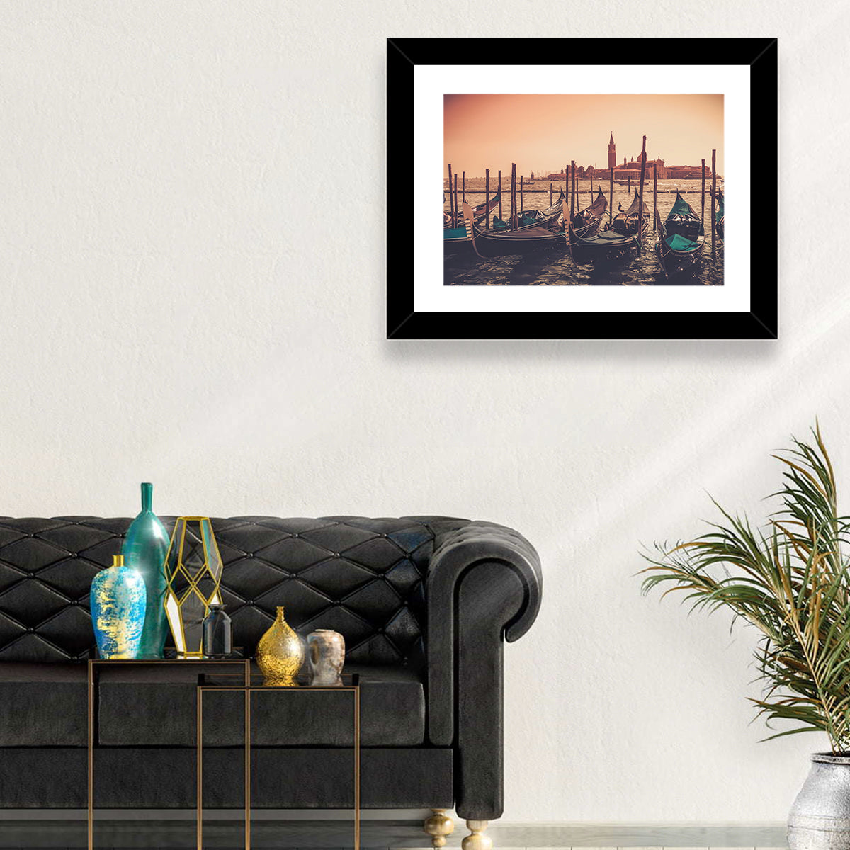 Venetian Gondolas at Dusk Wall Art in a room, landscape