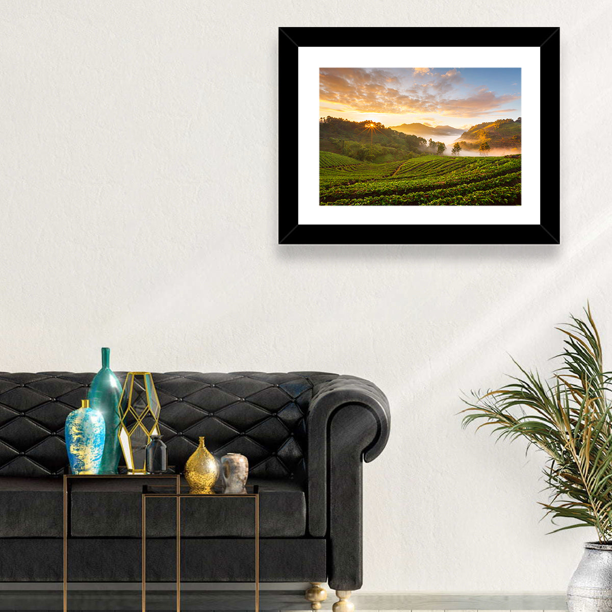 Strawberry Fields Sunrise Wall Art in a room, landscape