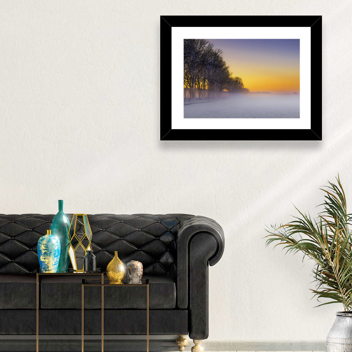 Winter Fog at Sunset Wall Art in a room, landscape