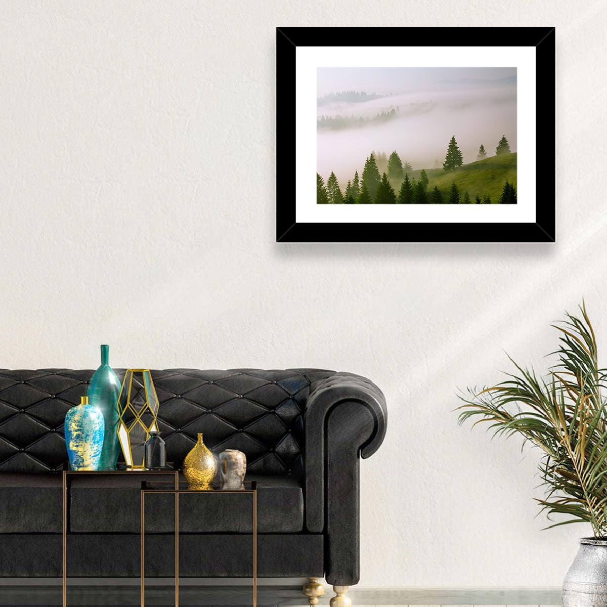 Summer Mist Over Green Hills Wall Art in a room, landscape