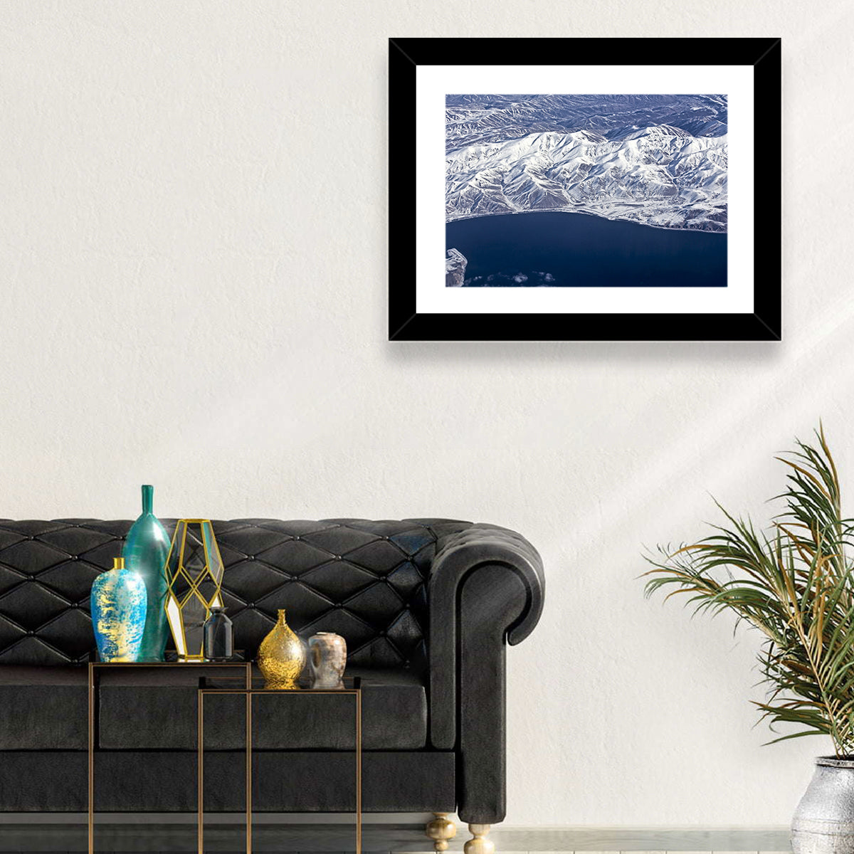 Lake Sevan Aerial Winter View Wall Art in a room, landscape