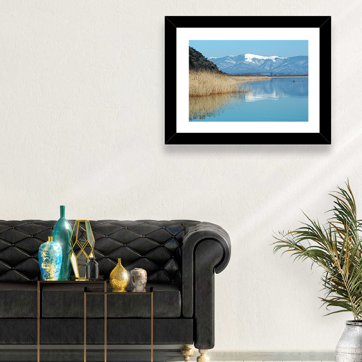 Prespa Lake Reflections Wall Art in a room, landscape